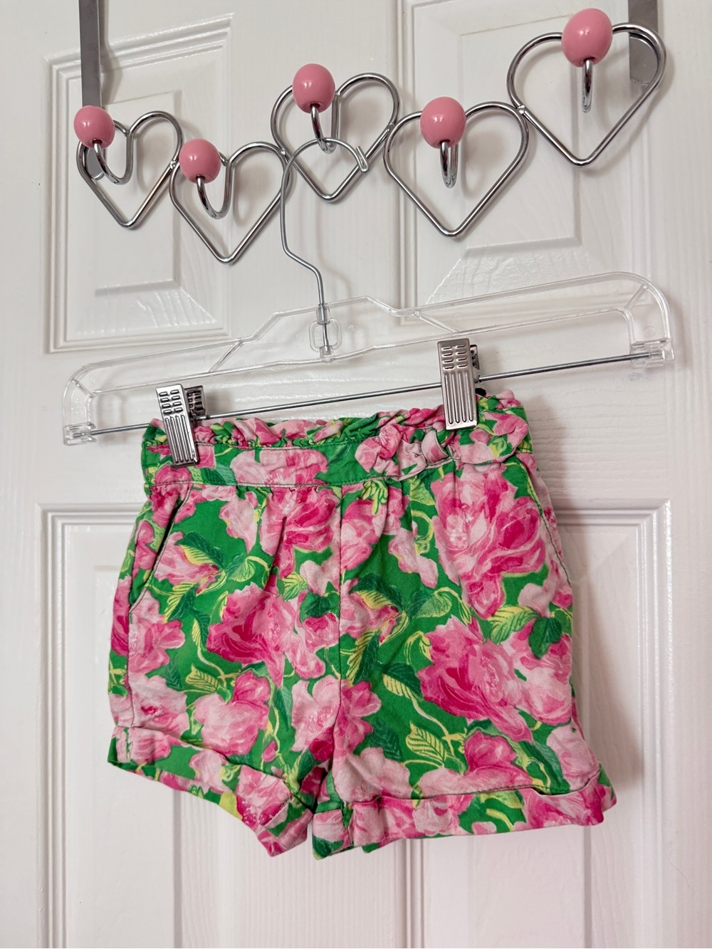 Janie and Jack Pink Floral Shorts with Green Leaf Print